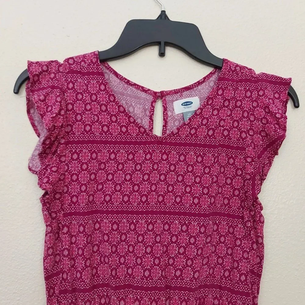 Old Navy Girls Midi Dress Large  10-12 Purple Butterfly Sleeve Floral Casual